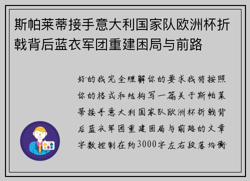 斯帕莱蒂接手意大利国家队欧洲杯折戟背后蓝衣军团重建困局与前路 斯帕莱蒂接手意大利国家队欧洲杯折戟背后蓝衣军团重建困局与前路